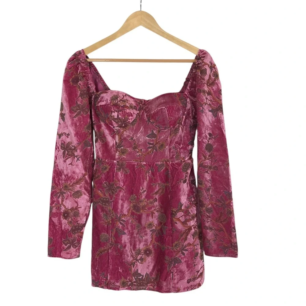 NWT Lulus Pink Floral Velvet‎ Burnout Bustier Mini Dress Size S Y2K Party Club